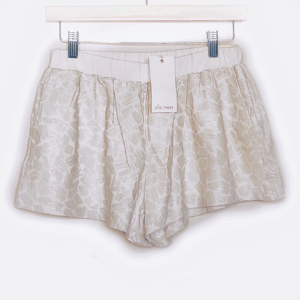 Ella Moss Cream Sequin Modal Mini Shorts Size Small